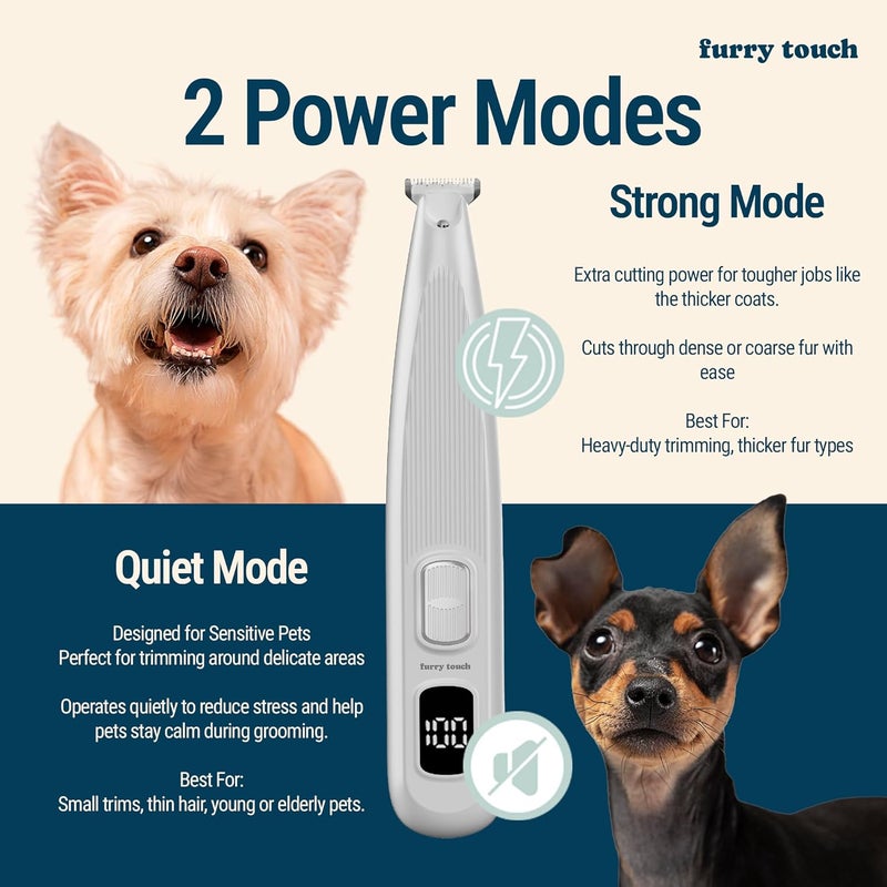 Furry Touch Dog Paw Trimmer - Electric Cordless Pet Clippers for Dogs & Cats - Quiet Dual-Speed Groomer with Pet-Safe Blade for Feet, Ears, Face - USB-C Rechargeable - with Travel Bag, Comb & Brush - Image 3